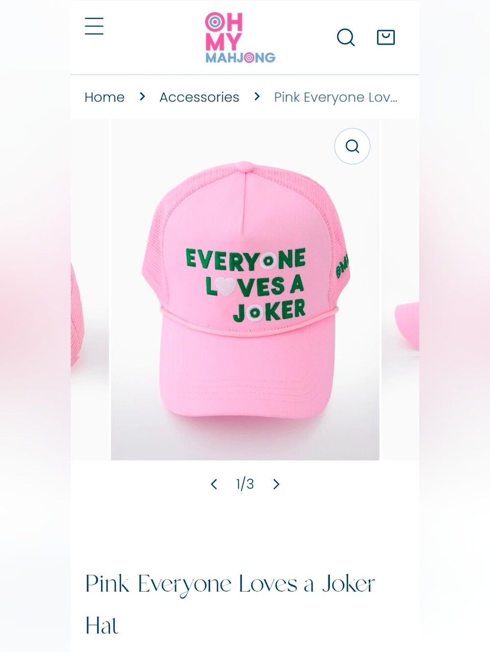 NWOT Oh My Mahjong Pink "Everyone Loves a Joker" Trucker Hat - Picture 9 of 9